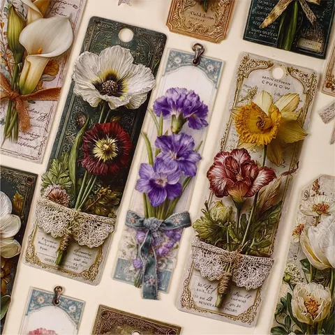 Vintage Cardstock Floral Stickers For Scrapbooking Journal Decoration Retro Flower Bookmarks Art Paper Craft Materials