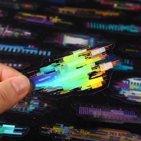Retro Noise Space Serie Cyberpunk Glitch Art Adesivi Iridescenti PET Impermeabili Decorativi per Journaling Fai da Te Artigianato