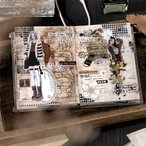 Vintage Akkordeonfalte Scrapbooking Materialbuch Retro Lebensnotizbuch Serie Dekoratives Papier Für Collage DIY Journaling