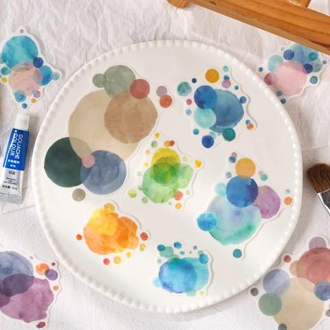 Aquarel Translucente PET Stickers Geometrische Wolk Bel Vormen Voor Dagboek Planner Scrapbooking Artistieke DIY Decoratie