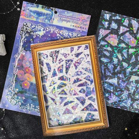 Pegatinas de Rompecabezas Huecas Serie Pintura de Ensueño Láser Holográfico PET DIY Decoración de Arte Con Tarjeta de Fondo Pegatinas PET