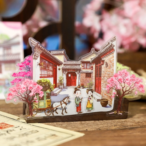 Adesivi Paesaggio PET Stile Cinese Serie Wuying Yunting Architettura Retro Floreale DIY Scrapbooking Adesivo Decorativo