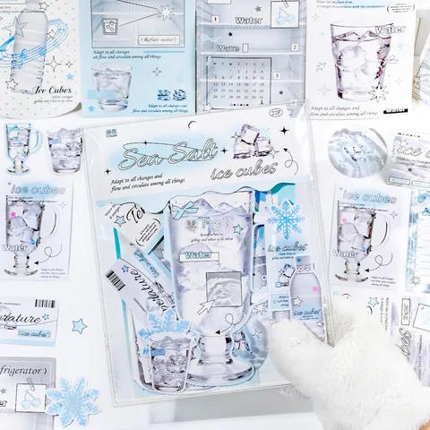 Sea Salt Ice Cube Scrapbooking Sticker Kit 22Pcs Matte Coated Paper Material Cards For DIY Gift Packing Journaling