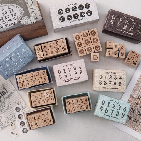 Vintage Beech Wood Number Stamp Set Digital Imprint Series Wooden Stamps For DIY Scrapbooking Journal Decoration Supplies