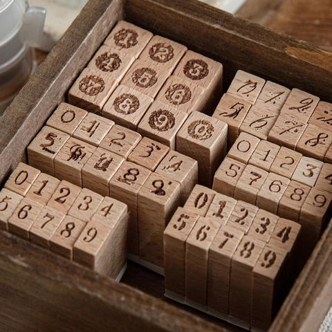 Vintage Beech Wood Number Stamp Set Digital Imprint Series Wooden Stamps For DIY Scrapbooking Journal Decoration Supplies