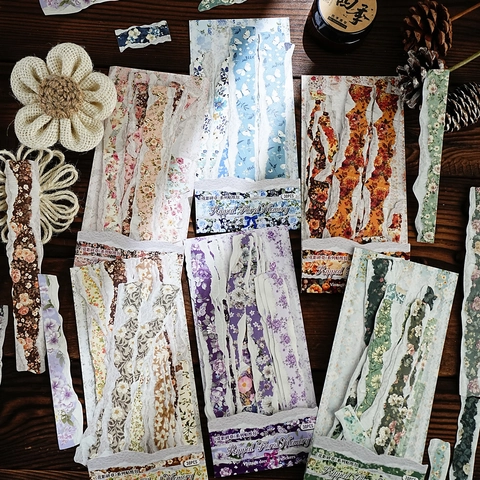Vintage Floral Decorative Sticker Pack White Kraft Paper Ripped Edge Botanical Flower Journaling Scrapbooking Collage Material DIY Stickers