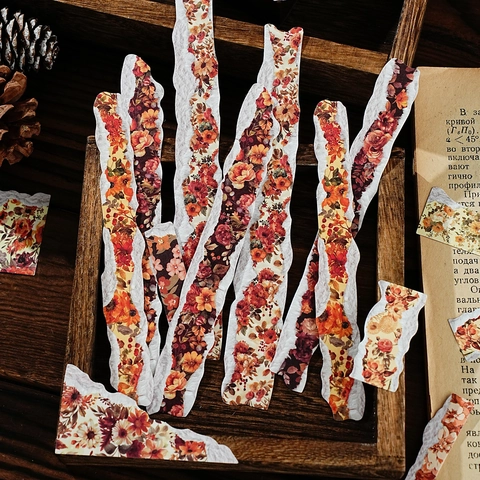 Vintage Floral Decorative Sticker Pack White Kraft Paper Ripped Edge Botanical Flower Journaling Scrapbooking Collage Material DIY Stickers