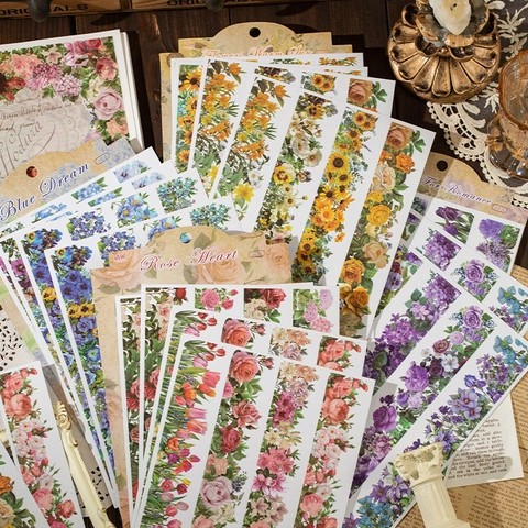 Adesivi Floreali in Carta Washi Vintage Bordo in Pizzo Scrapbooking Decalcomanie Decorative per Fai da Te Artigianato 4 Fogli