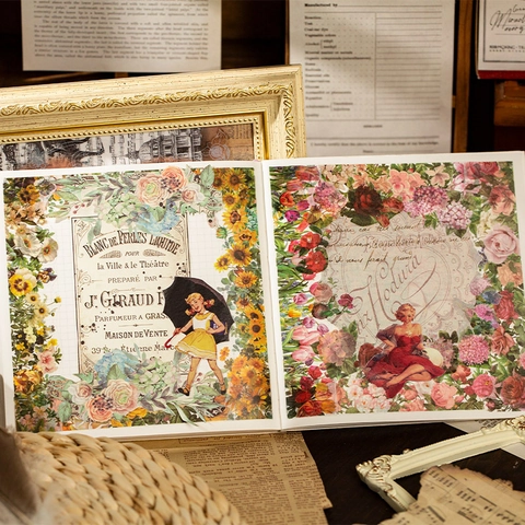 Adesivi Floreali in Carta Washi Vintage Bordo in Pizzo Scrapbooking Decalcomanie Decorative per Fai da Te Artigianato 4 Fogli
