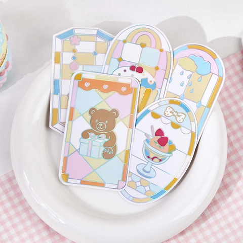 MISS TIME Adesivi in PET Vetro Colorato Motivi a Finestra Retrò Decalcomanie Decorative Per Scrapbooking Fai Da Te