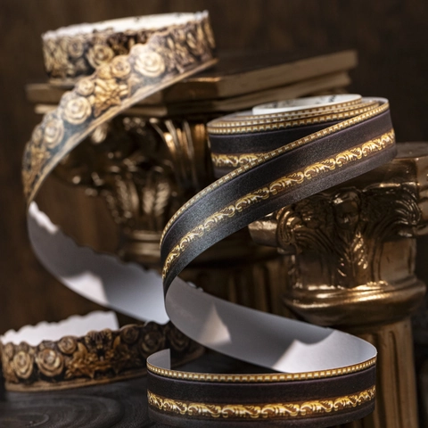 Baroque Finale Series Retro Washi Tape Special Shaped Die Cut Gold Border Decorative Tape For Scrapbooking Journal Supplies