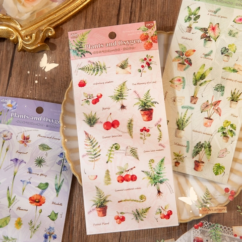 Vintage PET Pflanzen Sauerstoff Serie Aufkleber Handgezeichnete Blume Farn Beere Journaling Scrapbooking Deko Wasserdichte Aufkleber