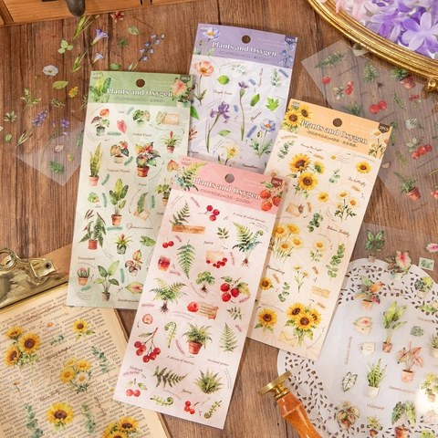 Vintage PET Pflanzen Sauerstoff Serie Aufkleber Handgezeichnete Blume Farn Beere Journaling Scrapbooking Deko Wasserdichte Aufkleber