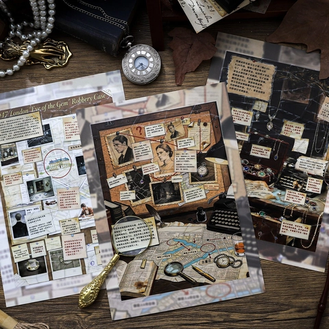 Vintage Detective Mystery Jigsaw Sticker Set 3 Sheets Retro Investigation Clues Scrapbooking DIY Journaling Puzzle Stickers