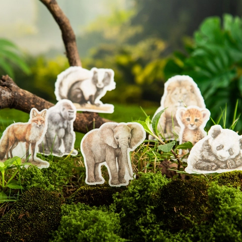 Washi Paper Animal Stickers For Scrapbooking Vintage Hand Painted Forest Animal Decorative Adhesive Decals For Planner Journaling