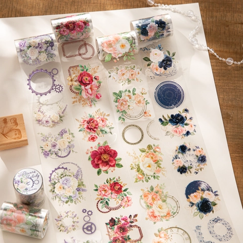 Flowers Melody Series Vintage Floral PET Decorative Tape Die-cut Scrapbooking Sticker For Diary Journaling Art Craft Supplies