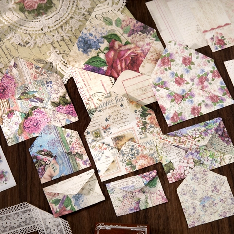Vintage Kraft Paper Mini Envelope And Letter Paper Set Floral Scrapbooking Stickers Stationery For Journaling Writing