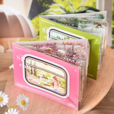 Vintage Spring Garden PET Stickers Book Aesthetic Pastoral Floral Figure Scenery Decorative Stickers For Journal DIY