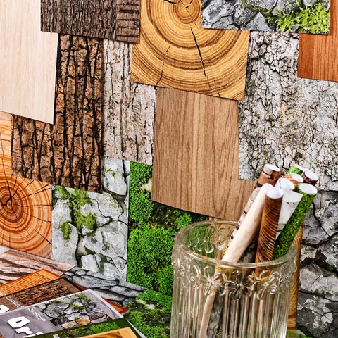 Vintage Χαρτί Υλικού Scrapbooking με Φυσική Υφή Ρετρό Μοτίβο Ξύλο Πέτρα Βρύα Διακοσμητικό Χαρτί για DIY Κολάζ Καλλιτεχνικά Είδη