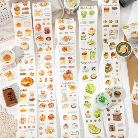 Wochenende Kaffee Club Washi-Klebeband Vintage Essen Nachtisch Muster Gestanzt Dekoratives Papierband Für DIY Journaling Scrapbooking