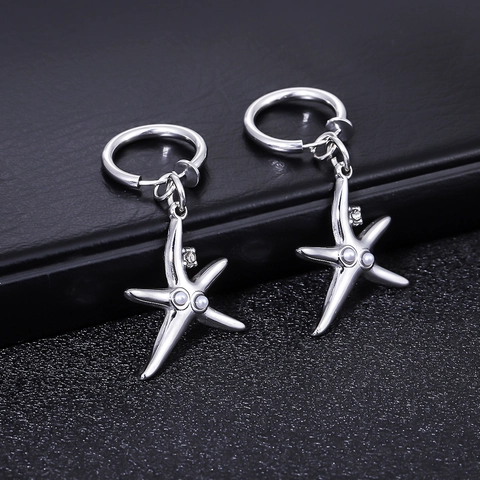 Ocean Style Stainless Steel Starfish Hoop Earrings For Women Men Artificial Pearl Rhinestone Inlaid Dangle Earrings Jewelry