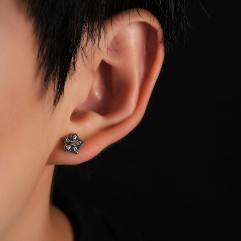 Titanium Steel Rhinestone Flower Stud Earrings For Men Women Luxury Polished Floral Ear Bone Nail Piercing Jewelry