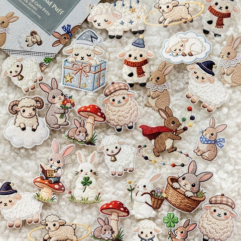 Bestickte Optik Süße Haustiere Aufkleber Paket 40 Blatt Stoffbuch Serie DIY Scrapbooking Dekor Weißes Kraftpapier Tiersticker