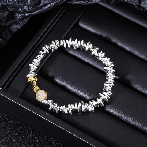 Handmade Irregular Alloy Beaded Bracelet With Artificial Opal For Men Women Commuter Minimalist Style Jewelry Gift