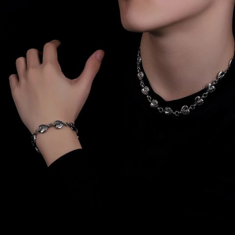 Joyería de Eslabones de Corazón de Filigrana de Aleación Vintage Para Hombres Mujeres Color Plata Gótico Nudo Celta Galvanizado Conjunto de Pulsera y Collar