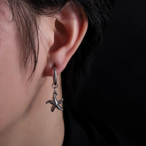 Orecchini a Clip a Cerchio con Ciondolo a Stella Marina in Acciaio Inossidabile Uomo Donna Semplici Tono Argento Gioielli Regalo