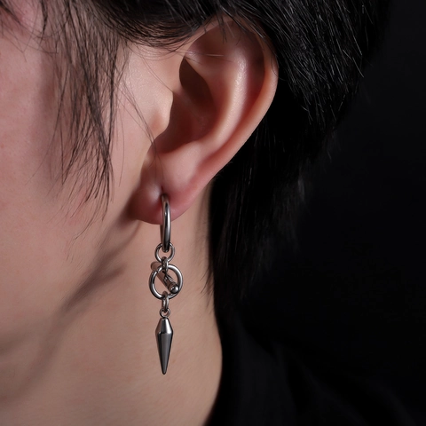 Titanium Steel Cone Pendant Ear Clips For Men Women Hip Hop Punk Minimalist Industrial Style Polished Silver Tone Earrings