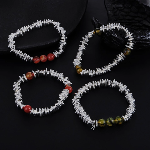 Korean Fashion Hematite Beaded Bracelet For Men Women Minimalist Alloy Irregular Metal Beads Elastic Fashion Jewelry Gift
