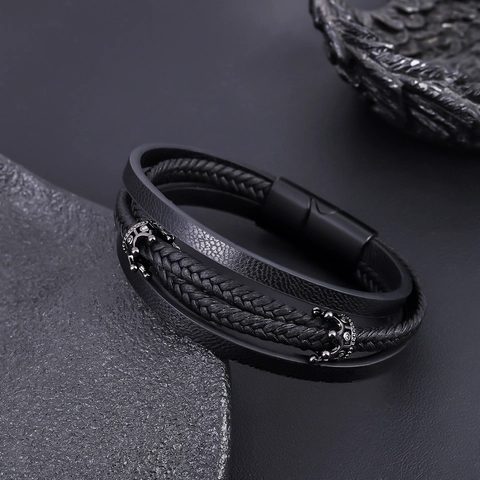 Herren Titanstahl Geflochtenes Armband Mit Zirkonia Geometrische Magnetschnalle Punk Stil Modeschmuck Krone Charm Armband