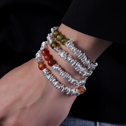 Korean Fashion Hematite Beaded Bracelet For Men Women Minimalist Alloy Irregular Metal Beads Elastic Fashion Jewelry Gift