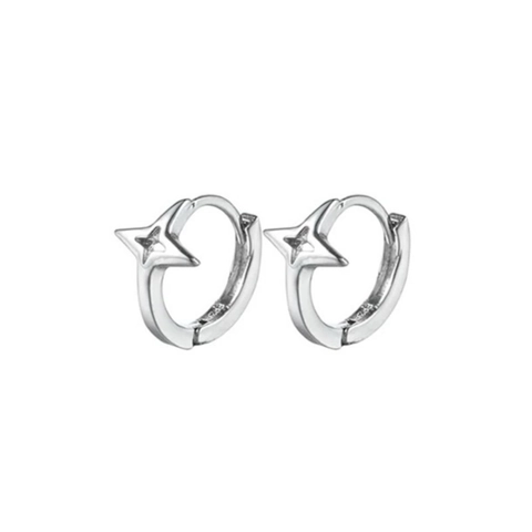 Unisex Alloy Silver Star Hoop Earrings Minimalist Personalized Four-pointed Star Huggie Earrings Fashion Jewelry Accessories Gift