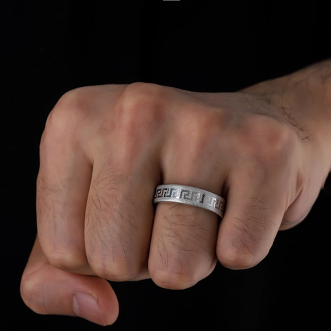 Vintage Edelstahl Griechischer Schlüssel Ring Für Herren Damen Mäander Muster Geometrischer Bandring Gold Silber Schmuck