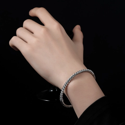 Bracciale Rigido in Acciaio Inossidabile Minimalista Uomo Donna Texture a Spirale Perline Lucido Metallo Gioielli Moda
