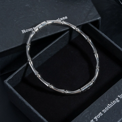 Minimalistische Roestvrijstalen Bamboe Knoop Armring Voor Heren Dames Oriëntaalse Stijl Gepolijst Zilveren Sieraden Cadeau