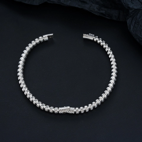 Bracciale Rigido in Acciaio Inossidabile Minimalista Uomo Donna Texture a Spirale Perline Lucido Metallo Gioielli Moda