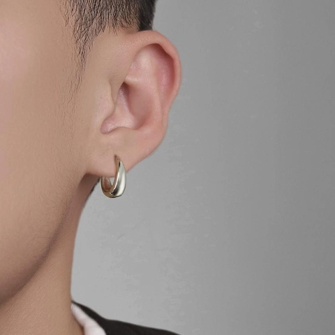 Boucles d'Oreilles Créoles Huggie Minimalistes Argentées pour Hommes Femmes Unisexe Brillantes Géométriques Ovales Bijoux Mode