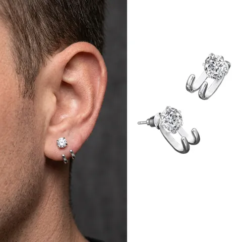 Orecchini a Bottone con Artiglio in Zirconia Placcata Argento con Perno in Argento Sterling 925 per Uomo Unisex Gioielli Hip Hop