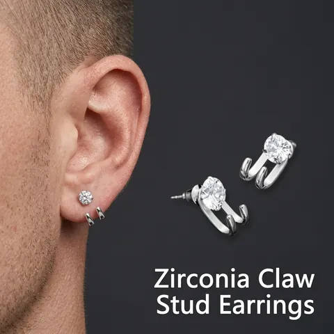 Orecchini a Bottone con Artiglio in Zirconia Placcata Argento con Perno in Argento Sterling 925 per Uomo Unisex Gioielli Hip Hop