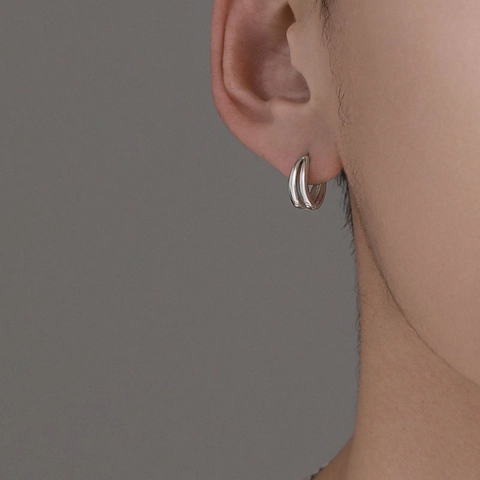 Minimalist Silver Plated Double Layer Hoop Earrings For Men Women Unisex Trendy Small Circle Stud Earrings Fashion Jewelry Accessory