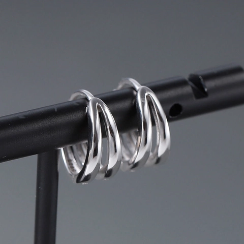 Minimalist Silver Plated Double Layer Hoop Earrings For Men Women Unisex Trendy Small Circle Stud Earrings Fashion Jewelry Accessory