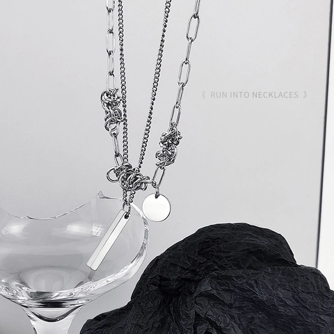 Collier Multirang pour Homme en Alliage avec Pendentif Set Argent Minimaliste Géométrique Disques Ronds Rectangle Bar Colliers Hip Hop Streetwear Style Bijoux pour Unisexe Quotidien