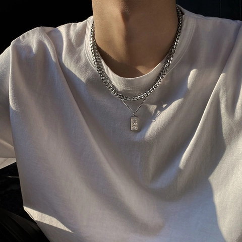 Vintage Titanium Steel Double Layered Venus Portrait Pendant Necklace Men Women Silver Cuban Link Chain Streetwear Jewelry