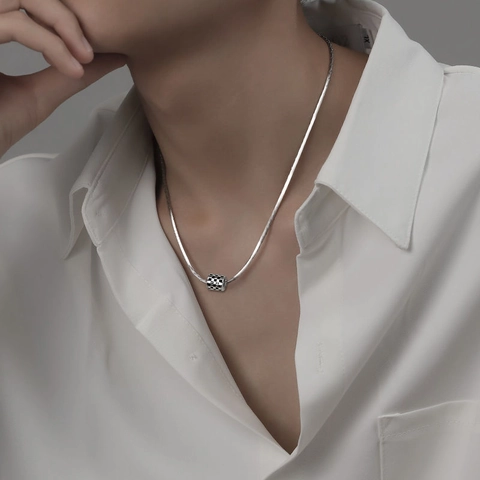 Heren Titanium Staal Schaakbord Hanger Halsketting Minimalistisch Zilver Slangenbotketting Hip Hop Trendy Sieraden Cadeau