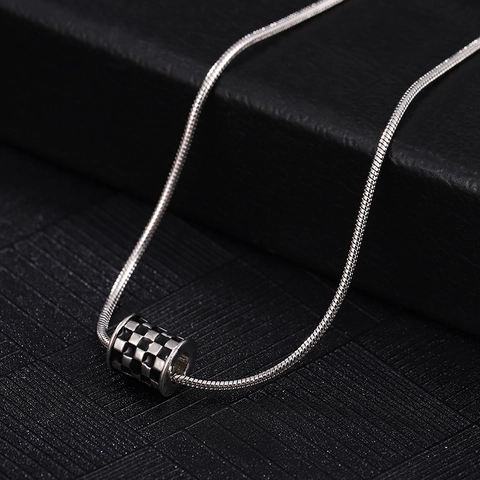 Heren Titanium Staal Schaakbord Hanger Halsketting Minimalistisch Zilver Slangenbotketting Hip Hop Trendy Sieraden Cadeau