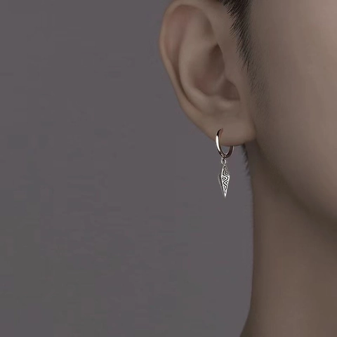 Retro Titanium Staal Creolen Voor Heren Geometrische Kegelhanger Oorbel Met Vintage Textuur Zilveren Hip Hop Sieraden