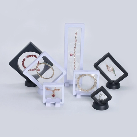 3D Floating Jewelry Display Case PE Film Suspension Frame Box For Ring Necklace Coin Storage Jewelry Packaging Organizer